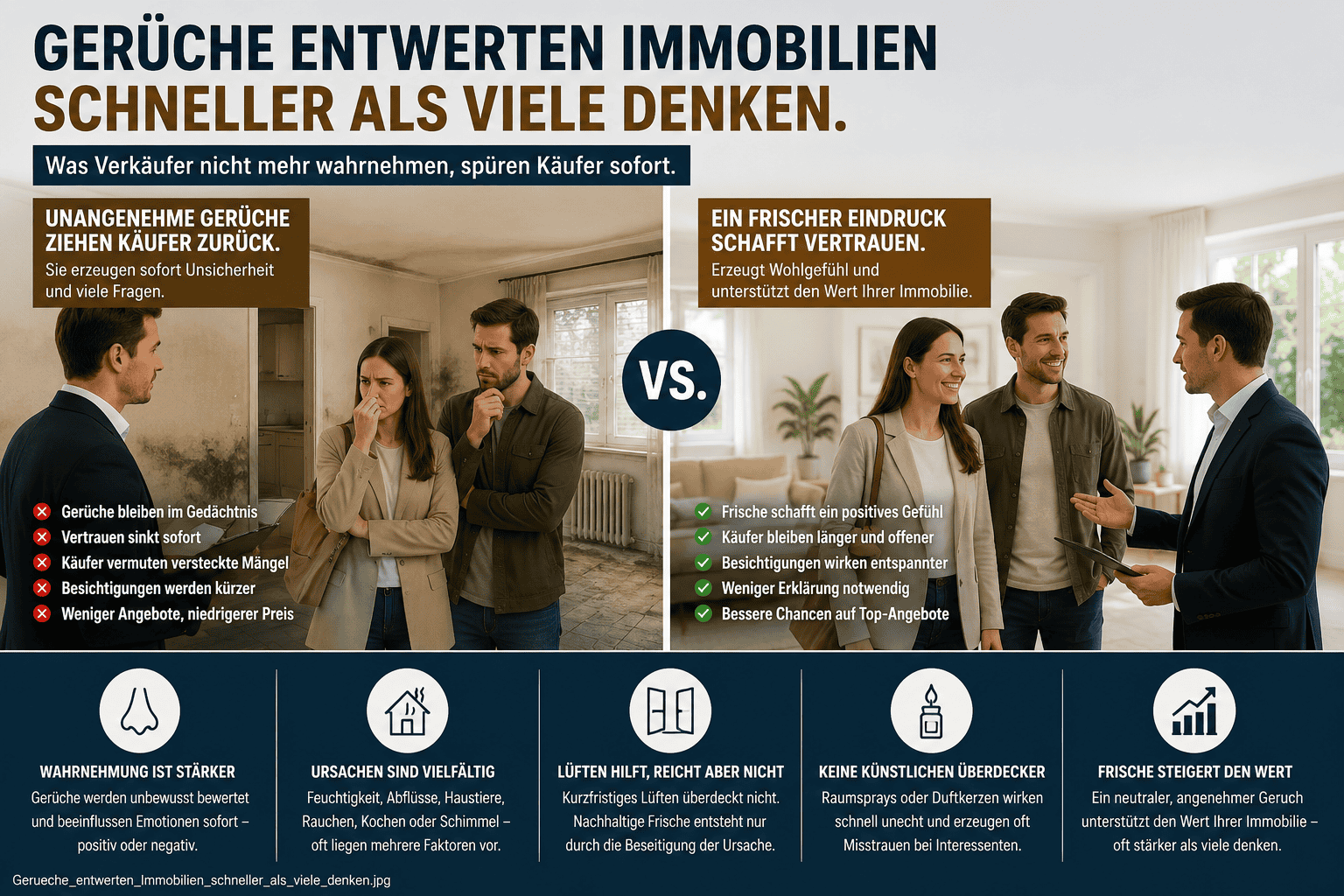 Viele Verkäufer nehmen bestimmte Gerüche in ihrer Immobilie längst nicht mehr bewusst wahr. Für Interessenten sieht das völlig anders aus!