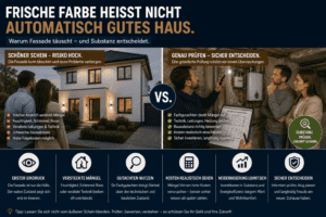 Wussten Sie, dass eine frische Farbe an der Fassade oft nur der &auml;u&szlig;ere Schein f&uuml;r eine Immobilie ist? Obwohl es verlockend sein kann, bei einem frisch gestrichenen Haus zuzugreifen