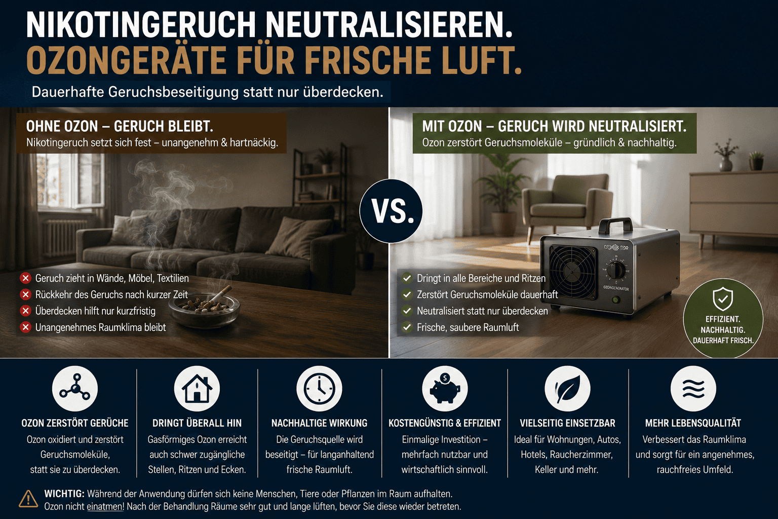 Nikotingeruch kann sich hartnäckig in Räumen festsetzen und diese unbewohnbar machen. Viele Menschen sind von der Herausforderung betroffen, die durch Zigarettenrauch hinterlassenen Gerüche zu beseitigen. Eine effektive Methode, um diesen unangenehmen Geruch dauerhaft zu neutralisieren, sind Ozongeräte.