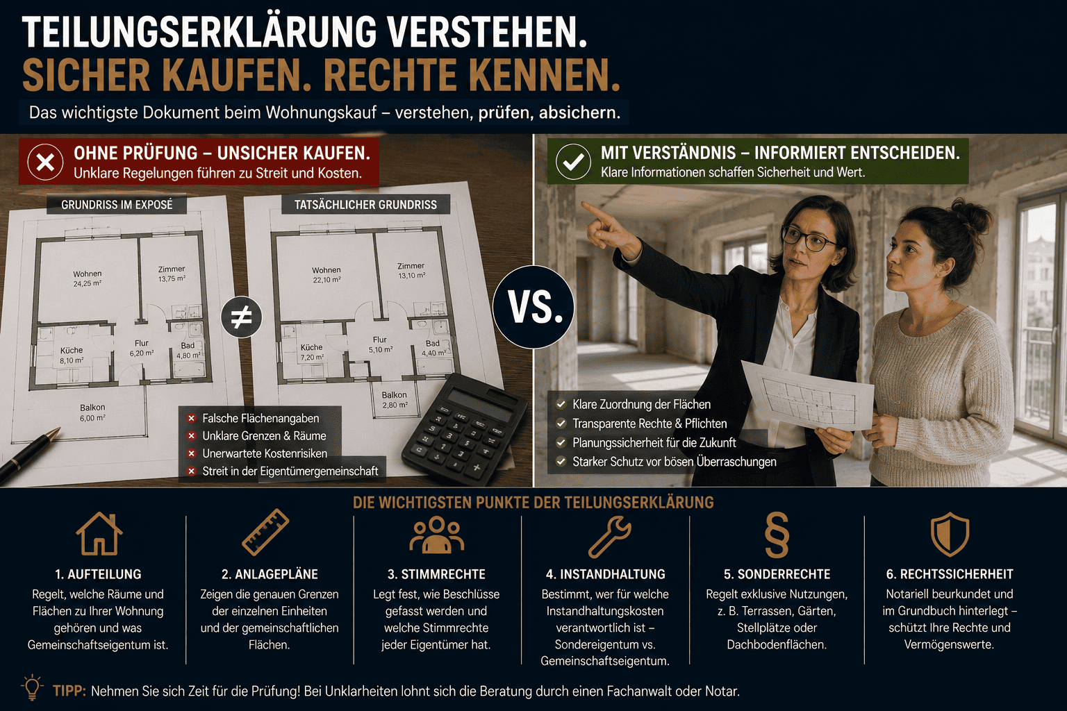 Nachdem Sie sich für eine Eigentumswohnung entschieden haben, stehen Sie oftmals vor der Herausforderung, eine Vielzahl von Dokumenten zu prüfen. Eine der zentralen Dokumente, die Sie im Rahmen des Wohnungskaufs benötigen, ist die Teilungserklärung.