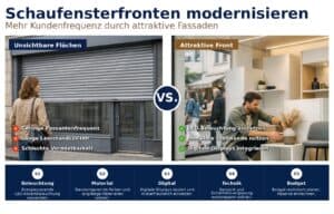 Schaufensterfronten modernisieren: Pr&auml;gnante Tipps zur Schaufenstergestaltung Einzelhandel, um Sichtbarkeit und Kundenfrequenz zu steigern, effektiv umsetzen.
