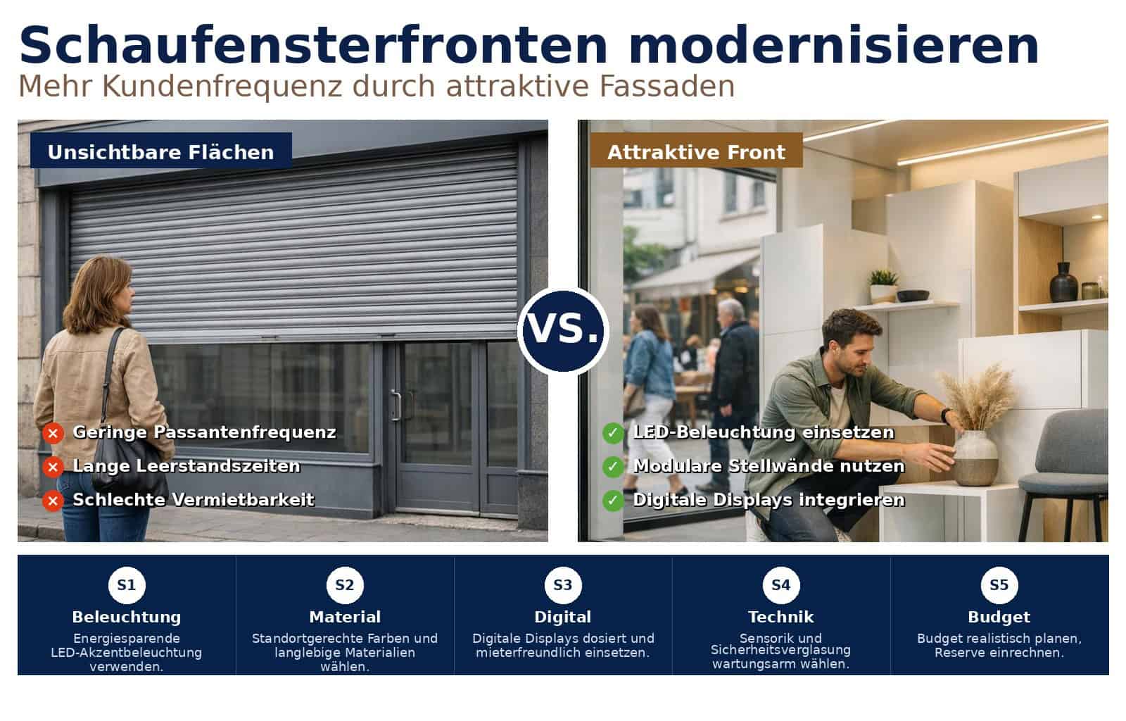 Schaufensterfronten modernisieren: Prägnante Tipps zur Schaufenstergestaltung Einzelhandel, um Sichtbarkeit und Kundenfrequenz zu steigern, effektiv umsetzen.
