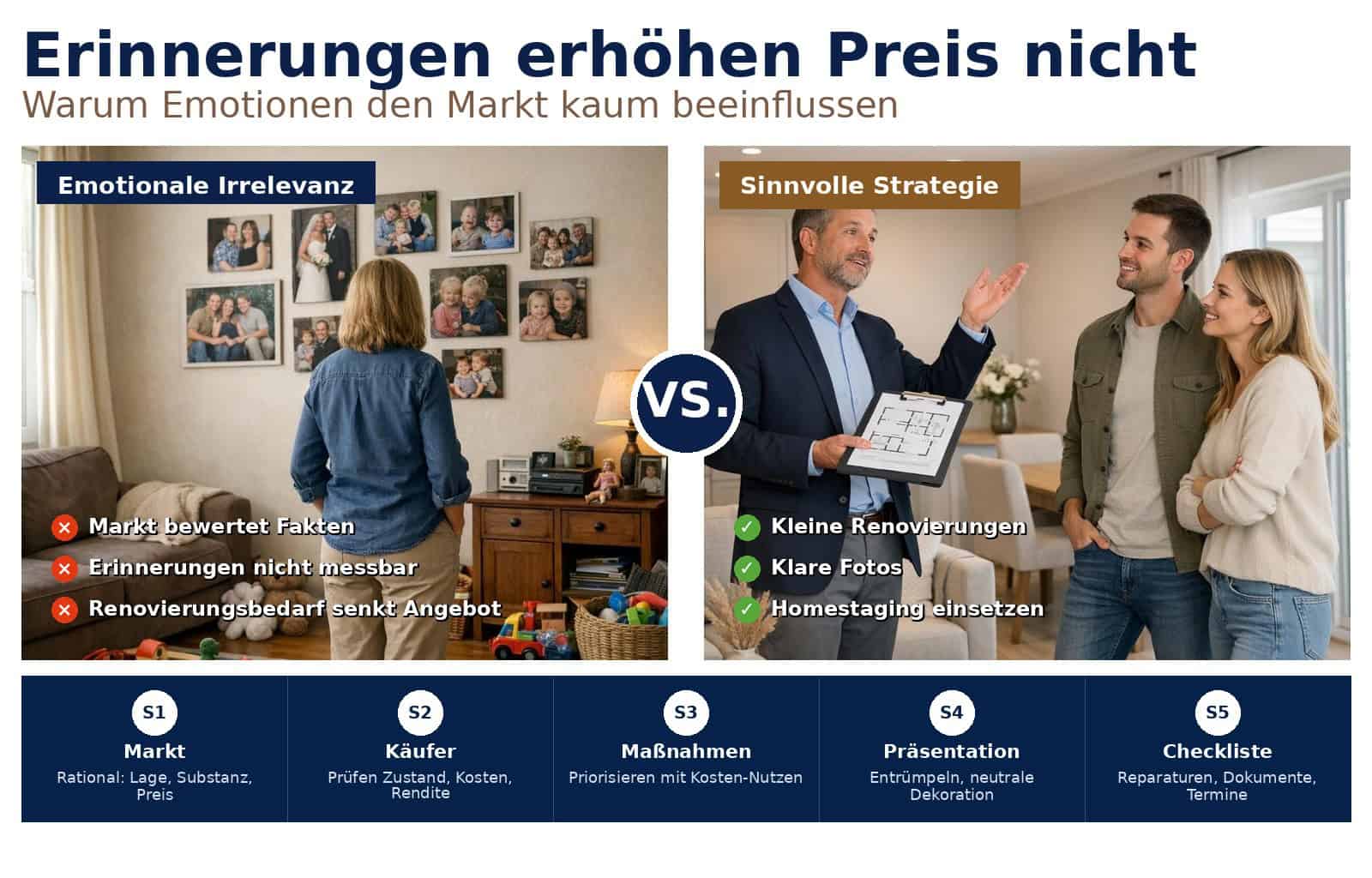 Warum Erinnerungen den Verkaufswert einer Immobilie nicht erhöhen: Konkrete Tipps für Verkäufer, wie der emotionale Immobilienwert realistisch eingeschätzt wird.