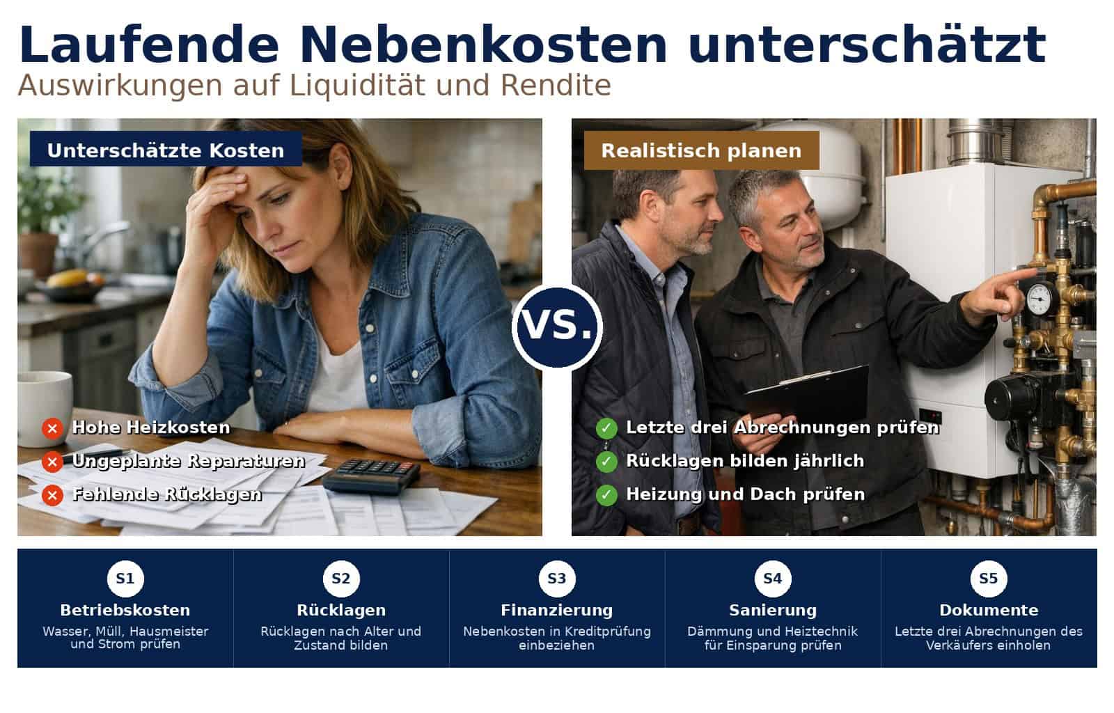 Beim Kauf werden laufende Hauskosten oft unterschätzt. Praxisnahe Hilfe für Käufer, Investoren und Vermieter: Nebenkosten realistisch einschätzen und planen.