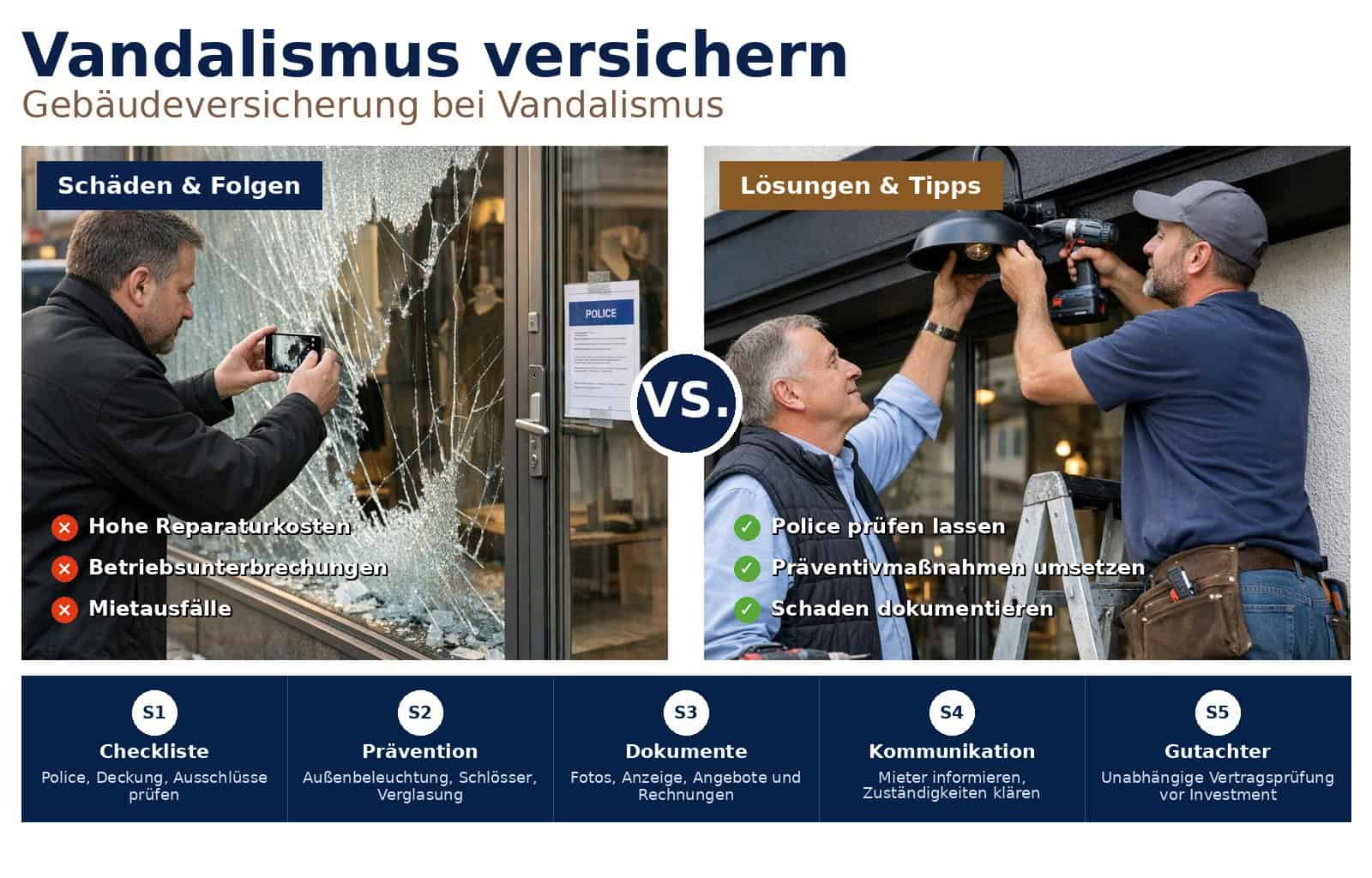 Gebäudeversicherung Vandalismus: Praxistipps für Eigentümer und Vermieter, welche Schäden abgedeckt sind und wie Sie Lücken in der Absicherung vermeiden.