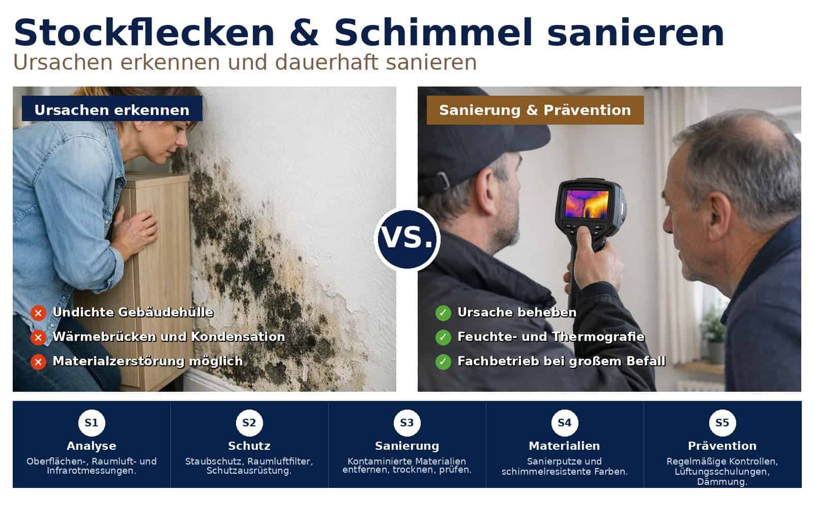Schimmel in der Immobilie erkennen und sicher entfernen: Praxisnahe Anleitung für Eigentümer, Vermieter und Handwerker mit Sanierungsstrategien und Prävention.