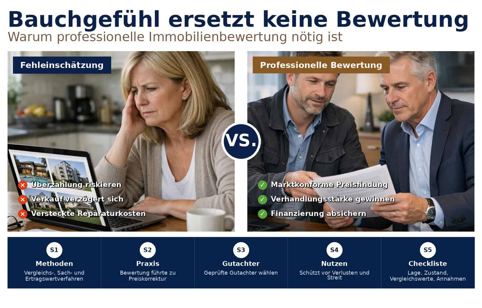 Bauchgefühl ersetzt keine professionelle Immobilienbewertung. Erfahren Sie, wie fundierte Bewertungen Risiken senken und realistische Preise für Kauf oder Verkauf liefern.