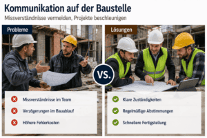 Haben Sie sich schon einmal gefragt, weshalb ein Projekt trotz konkurrenzf&auml;higer Angebote aus dem Ruder l&auml;uft? Die Baustellen-Kommunikation entscheidet h&auml;ufig dar&uuml;ber, ob Termine gehalten, Kosten begrenzt und Nerven geschont werden.