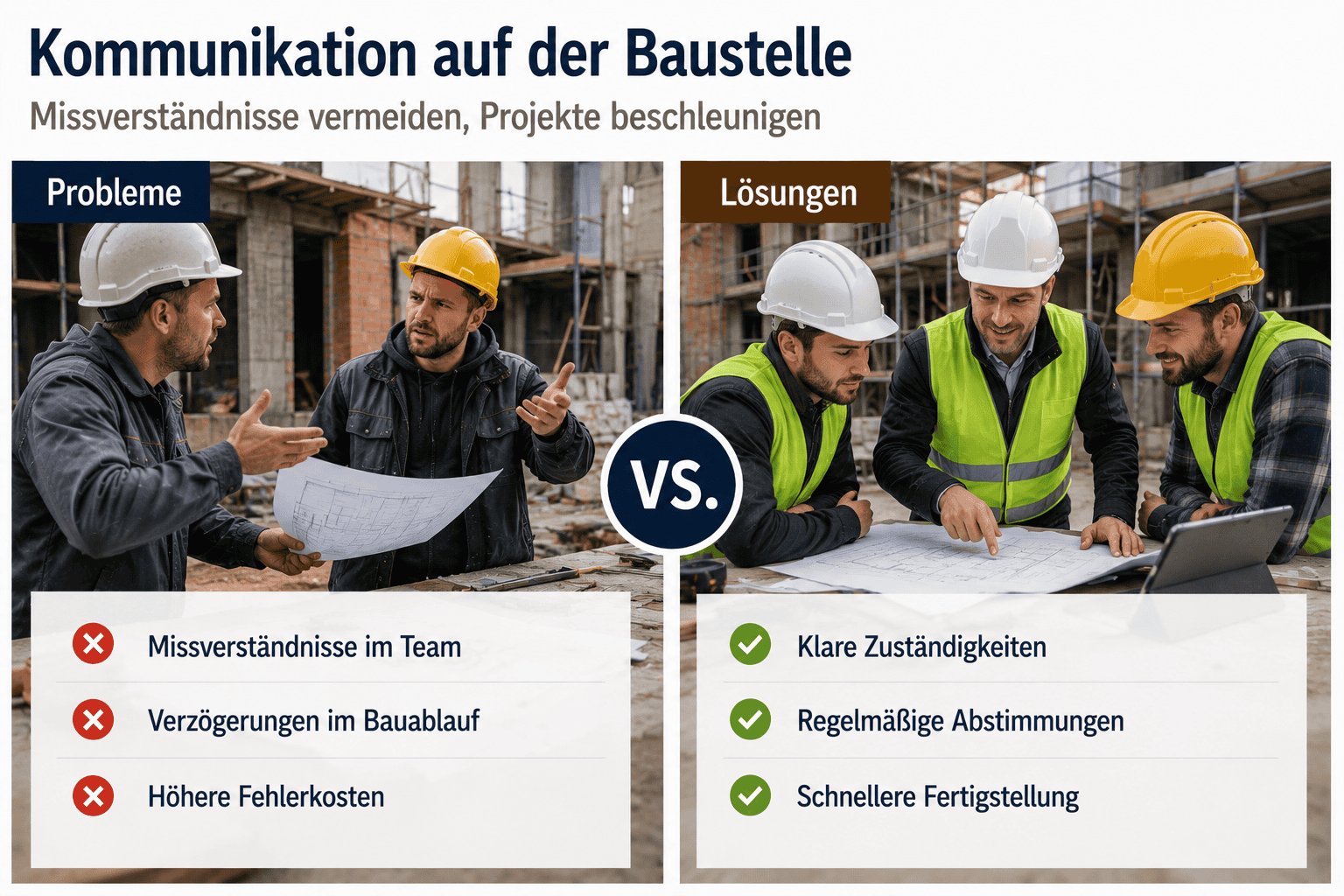 Haben Sie sich schon einmal gefragt, weshalb ein Projekt trotz konkurrenzfähiger Angebote aus dem Ruder läuft? Die Baustellen-Kommunikation entscheidet häufig darüber, ob Termine gehalten, Kosten begrenzt und Nerven geschont werden.