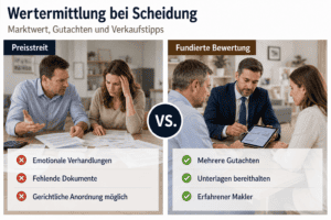 Wenn zwei Eigent&uuml;mer sich trennen, beeinflusst der ermittelte Marktwert die Verteilung des Verm&ouml;gens. Der erste Schritt ist stets eine professionelle Marktanalyse: Lage, Zustand und vergleichbare Verk&auml;ufe pr&auml;gen den Wert.