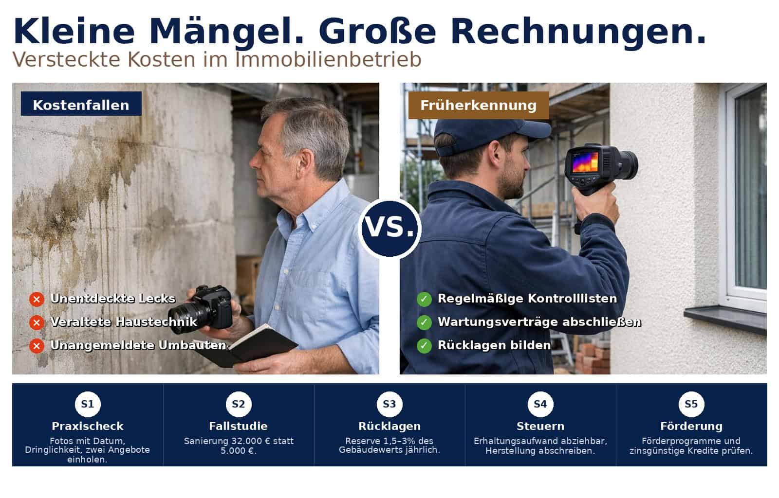 Kleine Mängel an Miet- und Eigentumswohnungen verursachen oft hohe Rechnungen. Erfahren Sie, wie Sie versteckte Immobilienkosten früh erkennen und begrenzen.