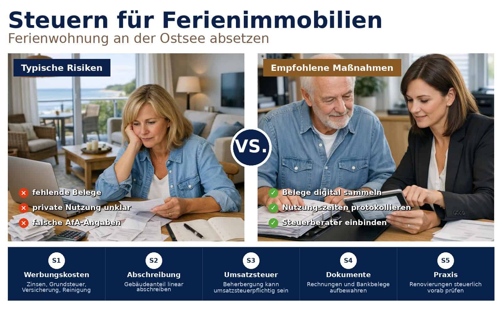 Praktische Tipps für Eigentümer an der Ostsee: Wie Sie Ihre Ferienimmobilien steuerlich geltend machen, Werbungskosten nutzen und Fallstricke vermeiden.