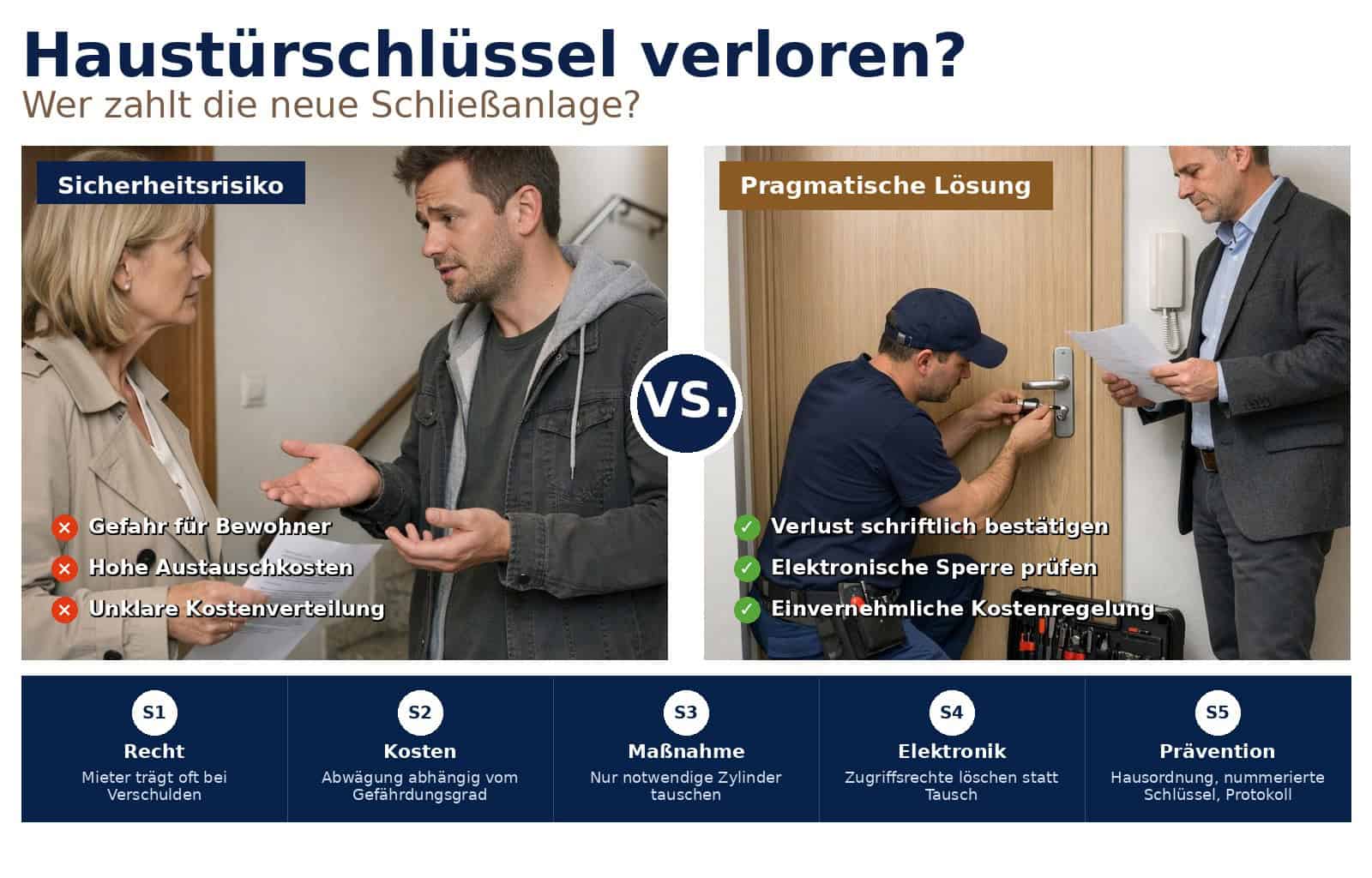 Haustürschlüssel verloren? Wer trägt die Kosten für eine neue Schließanlage bei Mietwohnungen, welche Rechte gelten für Mieter und Vermieter und wie ist vorzugehen?