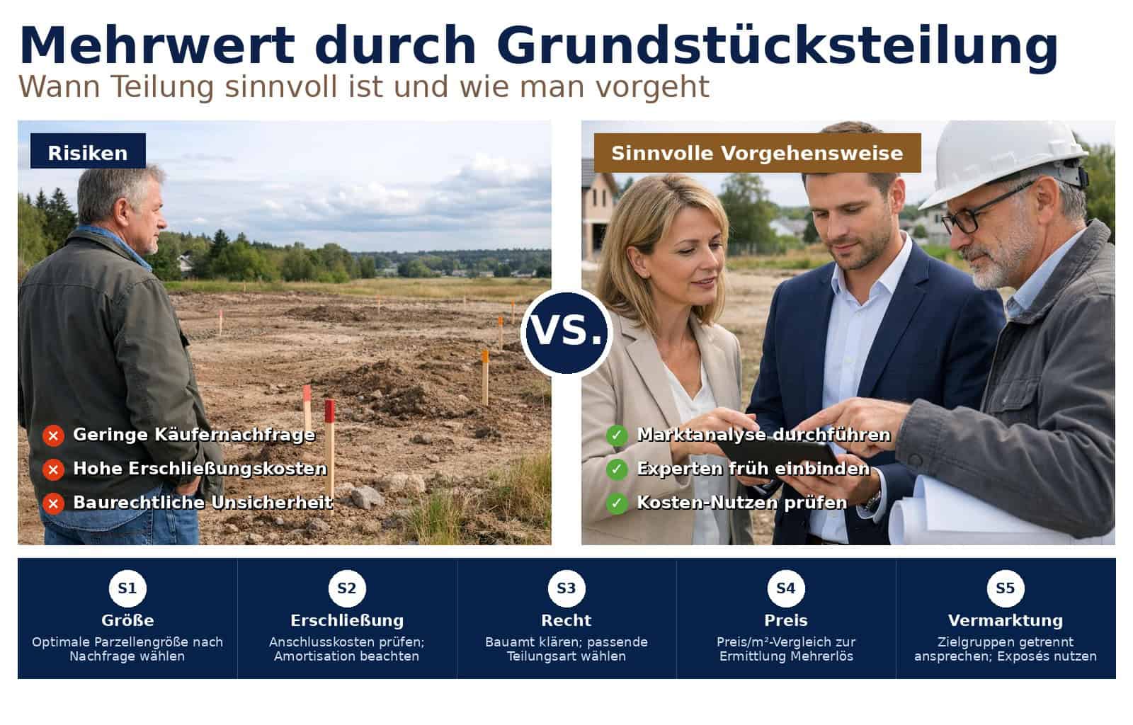 Grundstück teilen Verkauf: Mit gezielter Teilung den Verkaufserlös erhöhen. Rechtliche Punkte, Kostenabschätzung und Vermarktungstipps für Eigentümer.