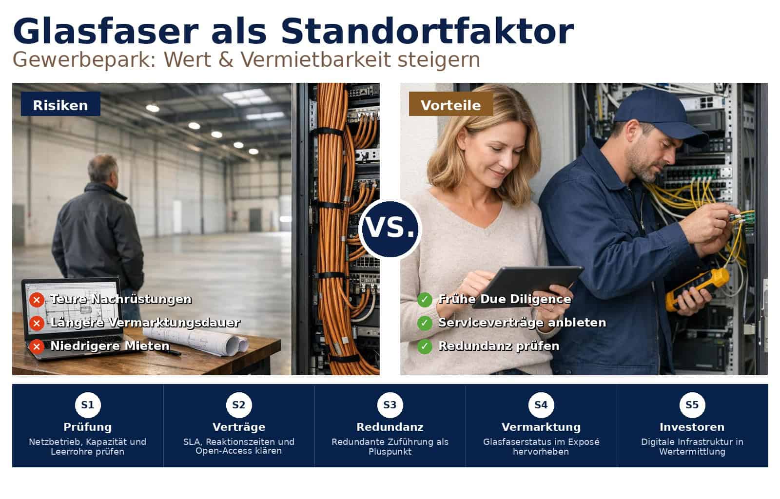 Glasfaseranschluss im Gewerbepark nutzen: Praxisnahe Tipps für Eigentümer, Käufer und Investoren zur Wertsteigerung und Verfügbarkeit in Gewerbegebieten.