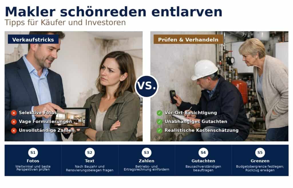 Wie Makler eine schlechte Immobilie beschönigen erkennen, Risiken vermeiden und als Käufer oder Investor gezielt prüfen, verhandeln und teure Fehlentscheidungen verhindern. Wie Makler eine schlechte Immobilie beschönigen erkennen, Risiken vermeiden und als Käufer oder Investor gezielt prüfen, verhandeln und teure Fehlentscheidungen verhindern.