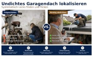 Garagendach undicht? So lokalisieren Sie Lecks, f&uuml;hren sichere Flickarbeiten aus und vermeiden teure Folgesch&auml;den. Praxistipps f&uuml;r Eigent&uuml;mer und Vermieter.