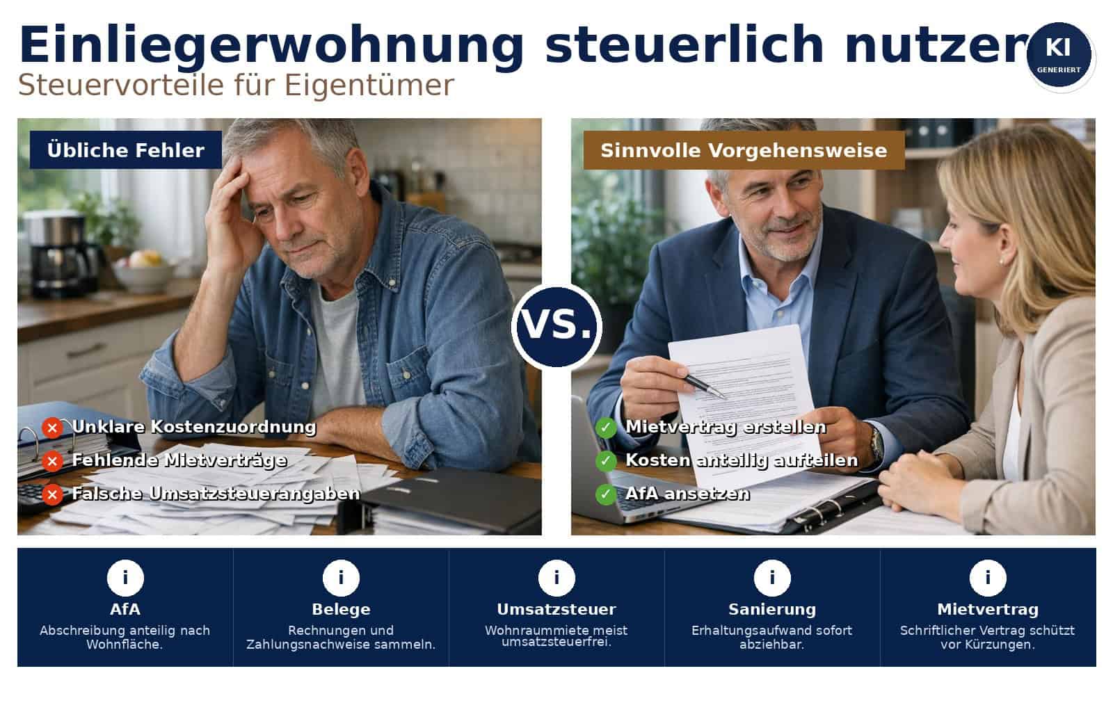 Einliegerwohnung steuerlich absetzen: Praxistipps zu AfA, Kostenaufteilung, Werbungskosten, Mietvertrag und konkreten Beispielen für Eigentümer und Vermieter.
