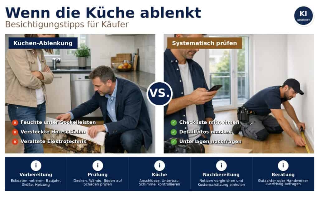 Praktische Tipps f&uuml;r die Hausbesichtigung: Wie Sie sich bei sch&ouml;nen K&uuml;chen nicht blenden lassen, relevante M&auml;ngel erkennen und objektiv entscheiden k&ouml;nnen.