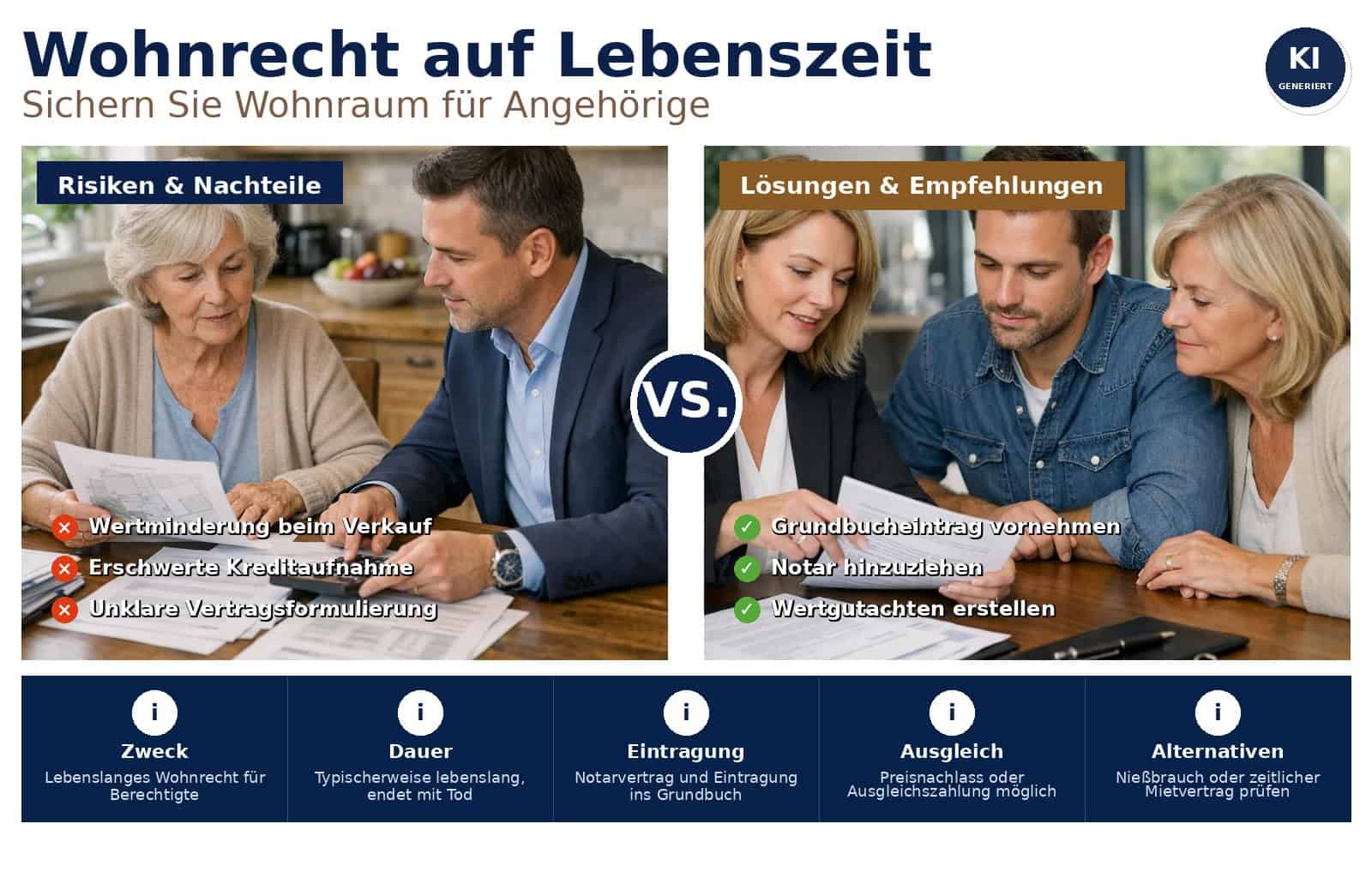 Wohnrecht auf Lebenszeit sicher einräumen und im Grundbuch verankern. Praxisnahe Hinweise zu Gestaltung, Kosten und Risiken für Eigentümer, Käufer und Makler.
