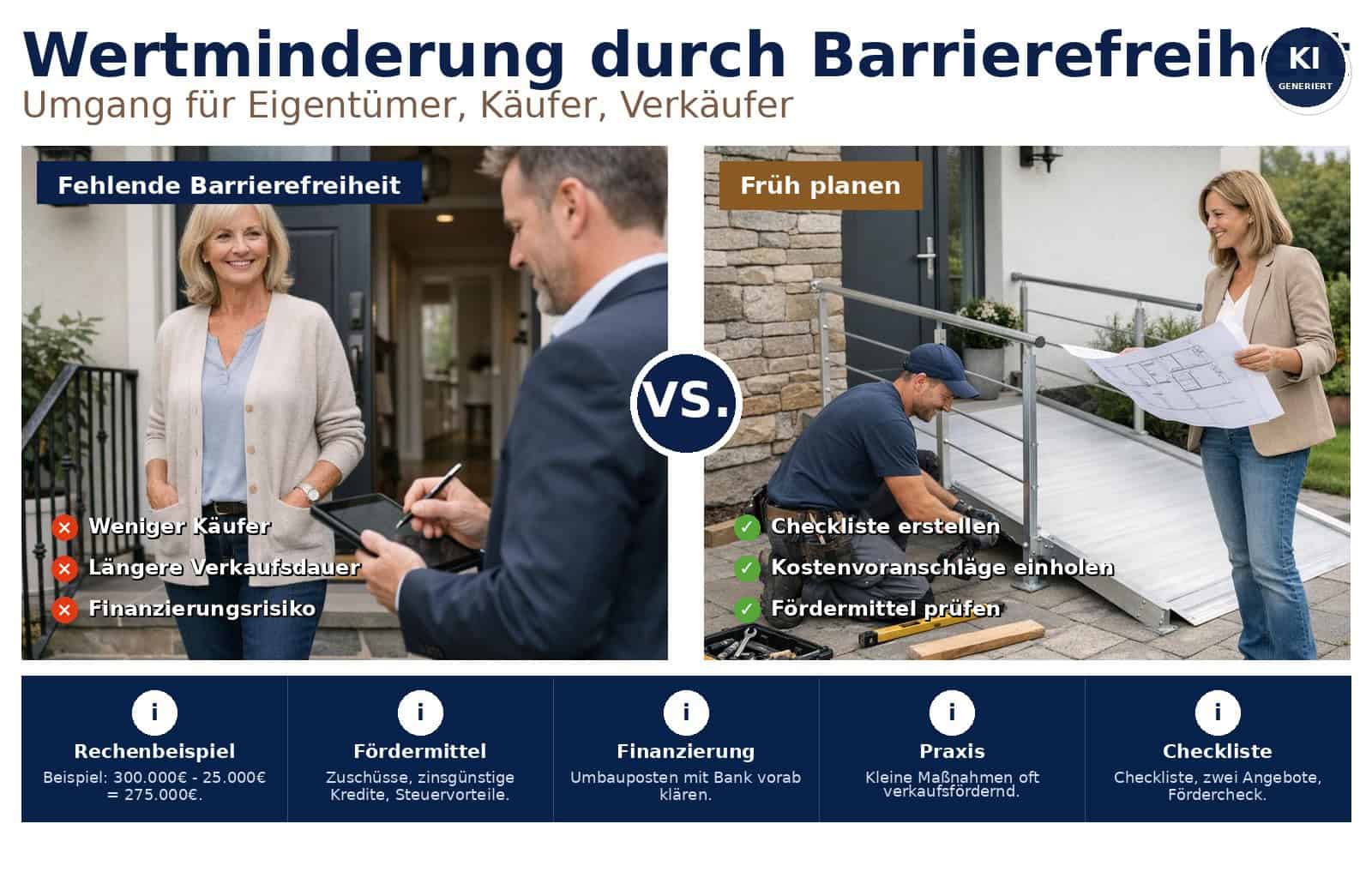 Bei Kauf, Verkauf oder Finanzierung: So rechnen Sie die Wertminderung wegen fehlender Barrierefreiheit ein, erkennen Risiken und nutzen Fördermittel clever.