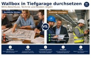 Wallbox in der Tiefgarage: So setzen Sie als Eigentümer oder Vermieter einen rechtssicheren Wallbox WEG Beschluss durch und regeln Technik, Haftung sowie Kosten. Wallbox in der Tiefgarage: So setzen Sie als Eigentümer oder Vermieter einen rechtssicheren Wallbox WEG Beschluss durch und regeln Technik, Haftung sowie Kosten.