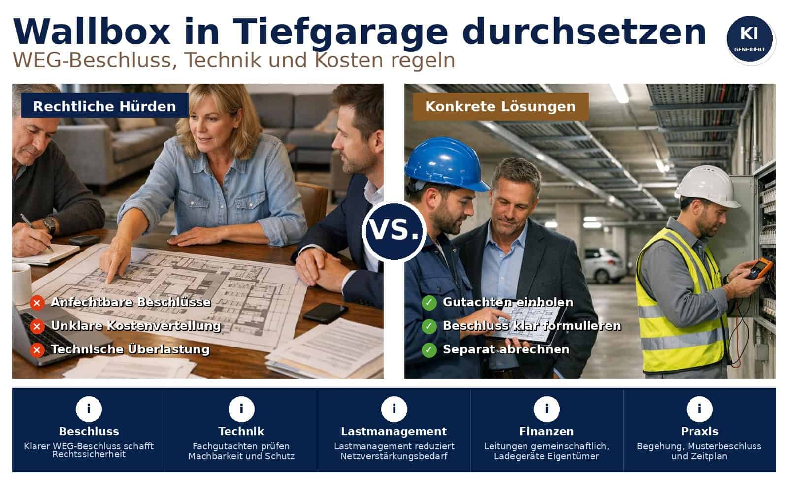 Wallbox in der Tiefgarage: So setzen Sie als Eigentümer oder Vermieter einen rechtssicheren Wallbox WEG Beschluss durch und regeln Technik, Haftung sowie Kosten.