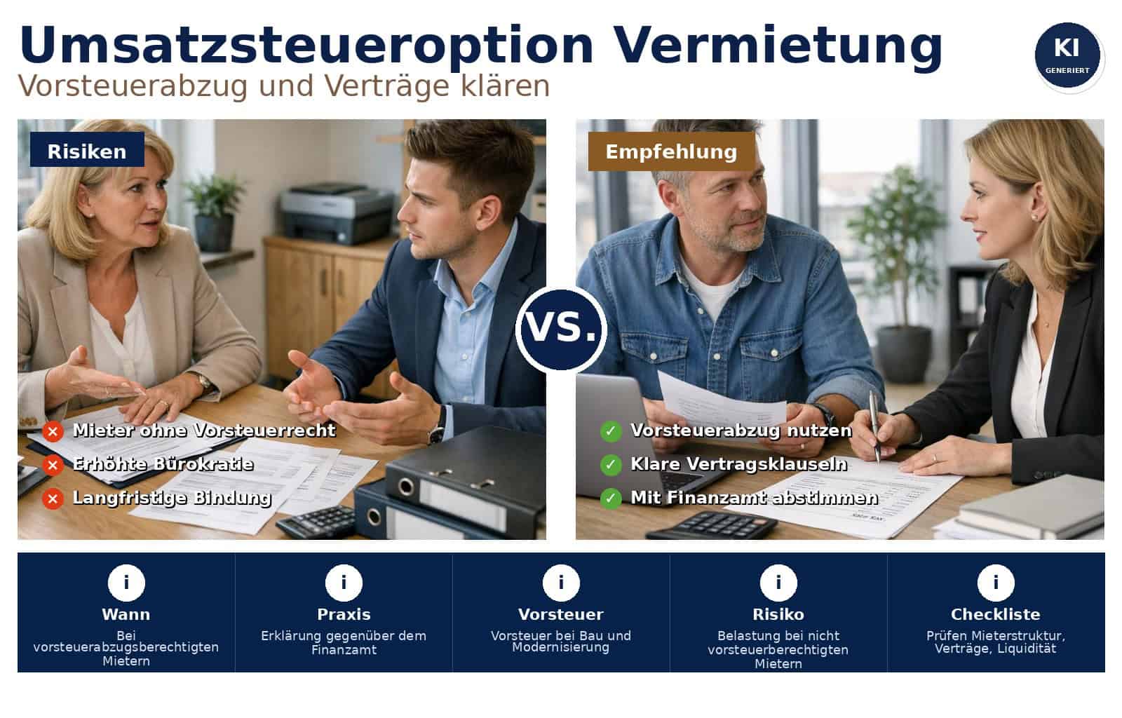 Praxisorientierte Tipps zur Umsatzsteueroption bei Gewerbevermietung: Vorteile, Risiken und Handlungsempfehlungen für Vermieter, Investoren und Eigentümer.