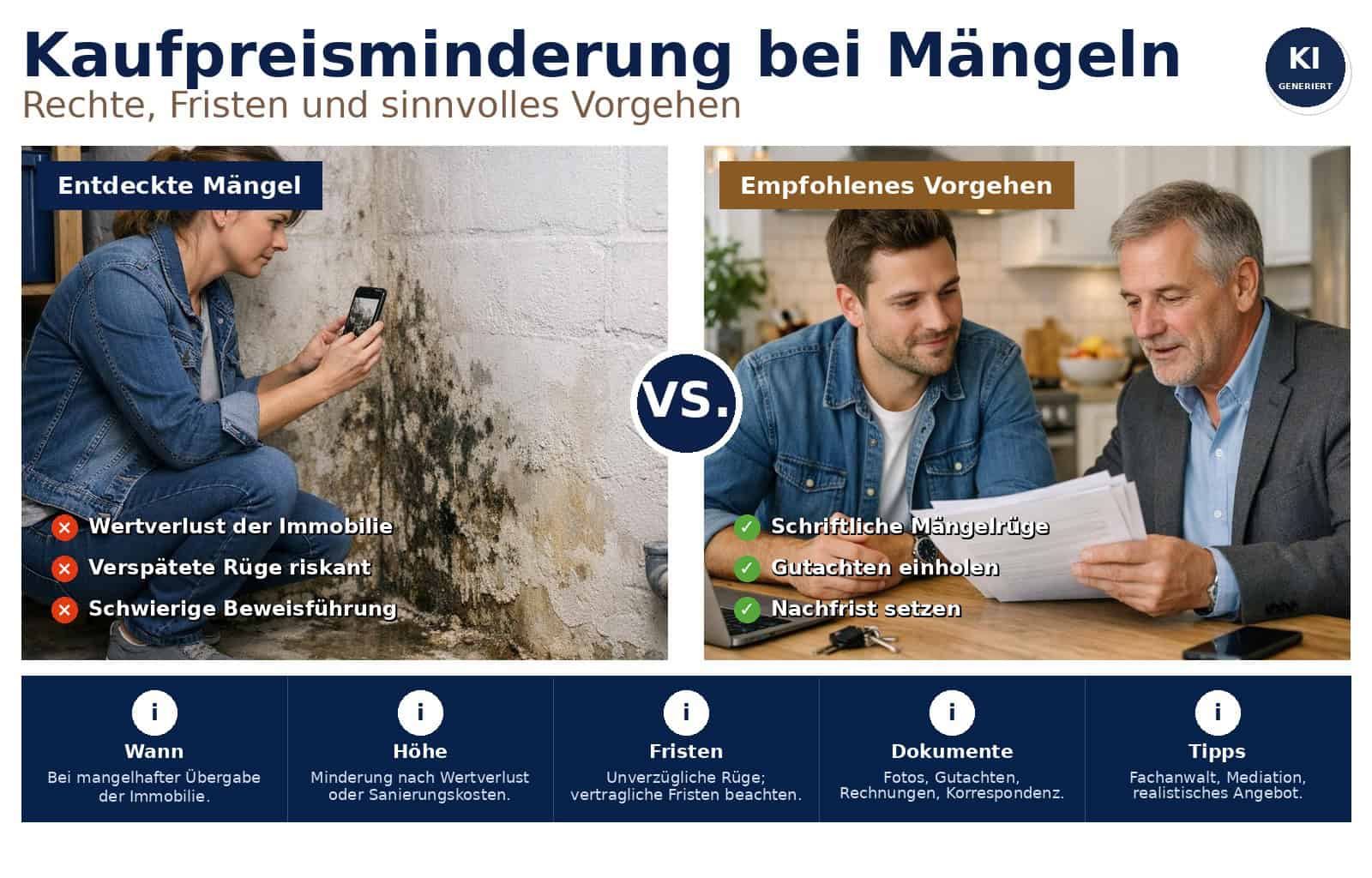 Praktische Anleitung für Käufer und Verkäufer: Wie Sie bei nachträglich entdeckten Mängeln den Kaufpreis mindern, Fristen beachten und sicher verhandeln.