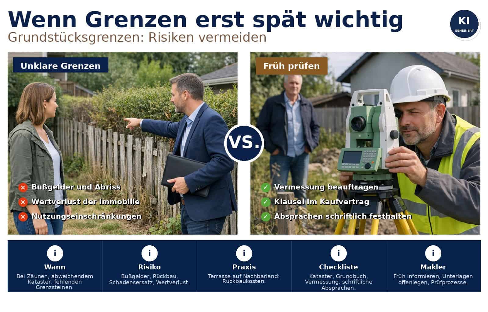 Warum Grundstücksgrenzen oft erst spannend werden, wenn es zu spät ist – Risiken, Praxisbeispiele und konkrete Schritte für Käufer, Eigentümer und Makler.