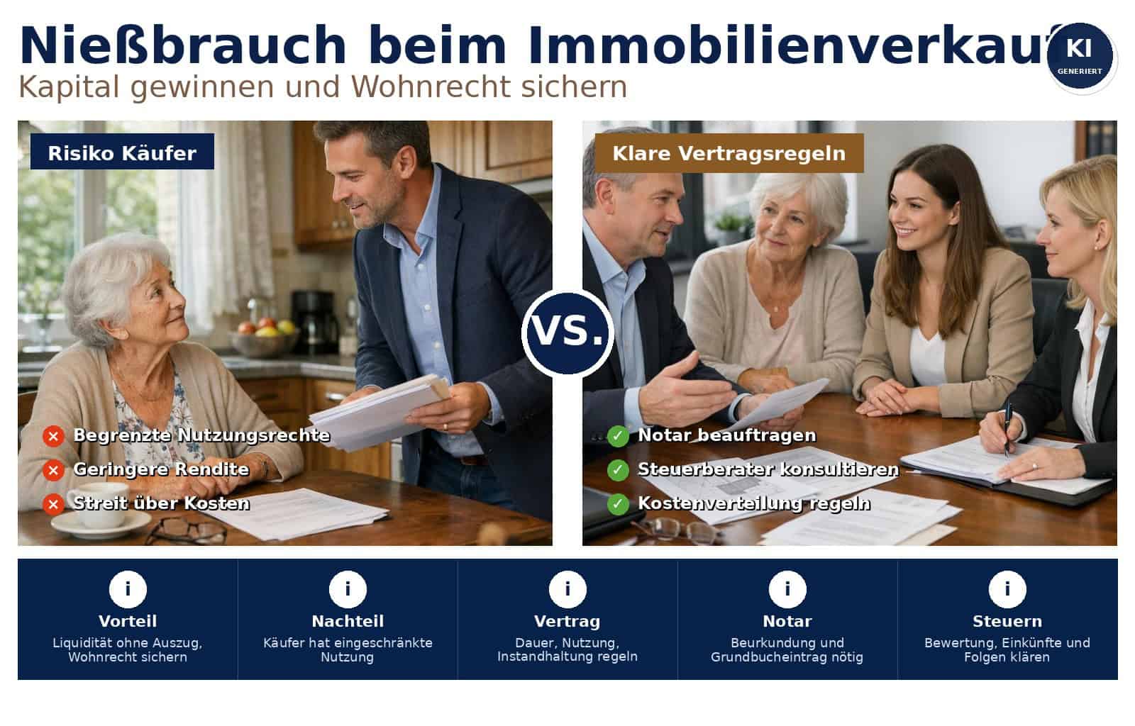 Nießbrauchsrecht beim Immobilienverkauf nutzen: Verkäufer sichern Wohnrecht und Einkommen, Käufer erhalten Eigentum mit klaren Pflichten – praxisnah beraten.