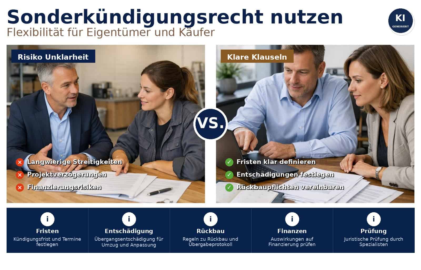 Wie Vermieter und Käufer das Sonderkündigungsrecht im Gewerbemietvertrag praktisch und rechtssicher nutzen: Vertragsgestaltung, Praxisbeispiele und Risikominimierung.